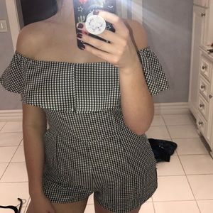 Black and white plaid romper